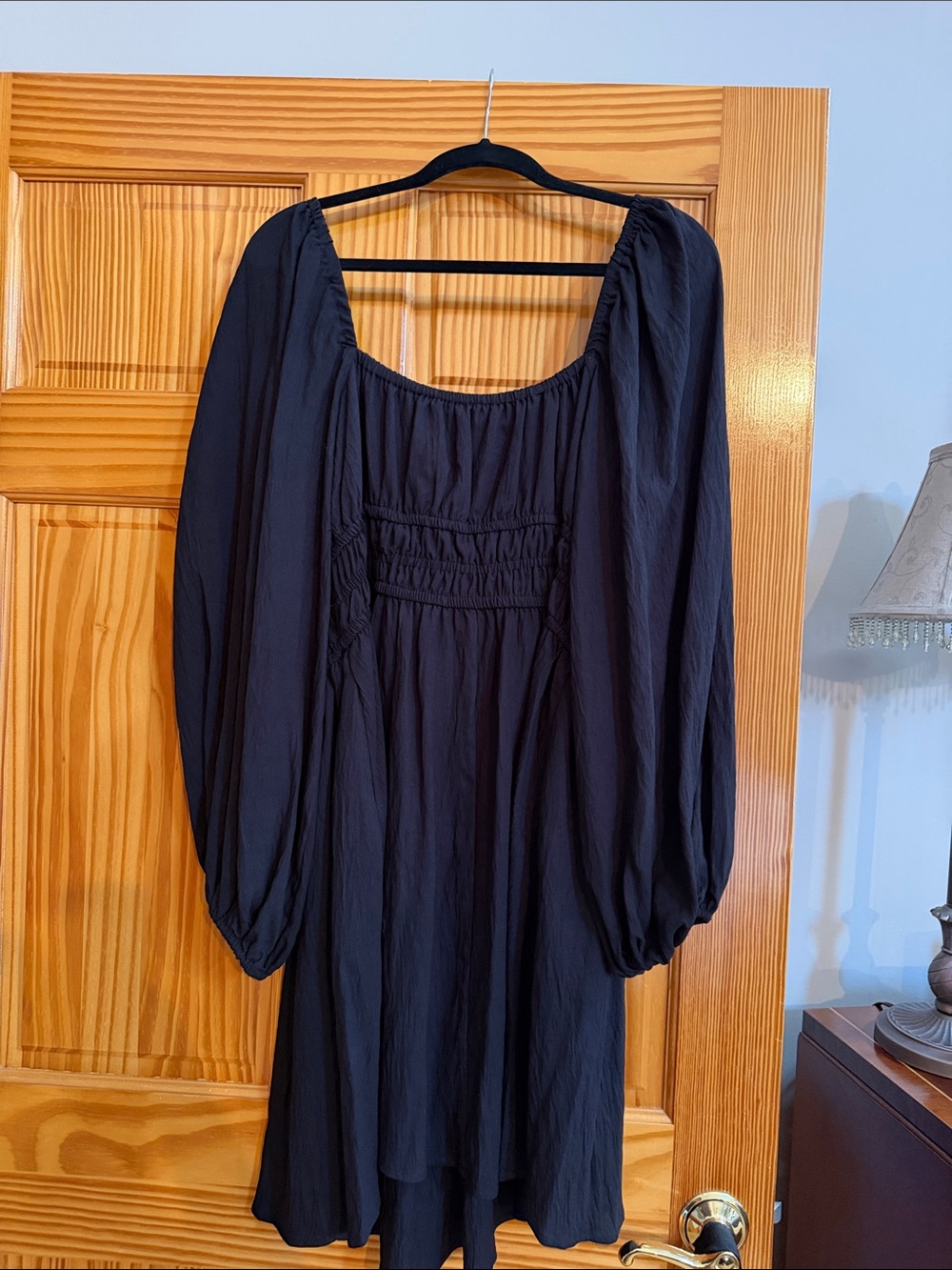 Classic Black Long-Sleeve Peasant Dress - Timeless Square Neck